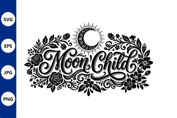 Moon Child Floral Crest Vector