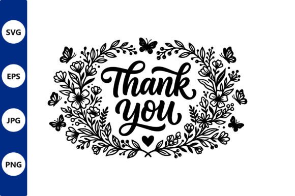 Thank You Floral Wreath Vector